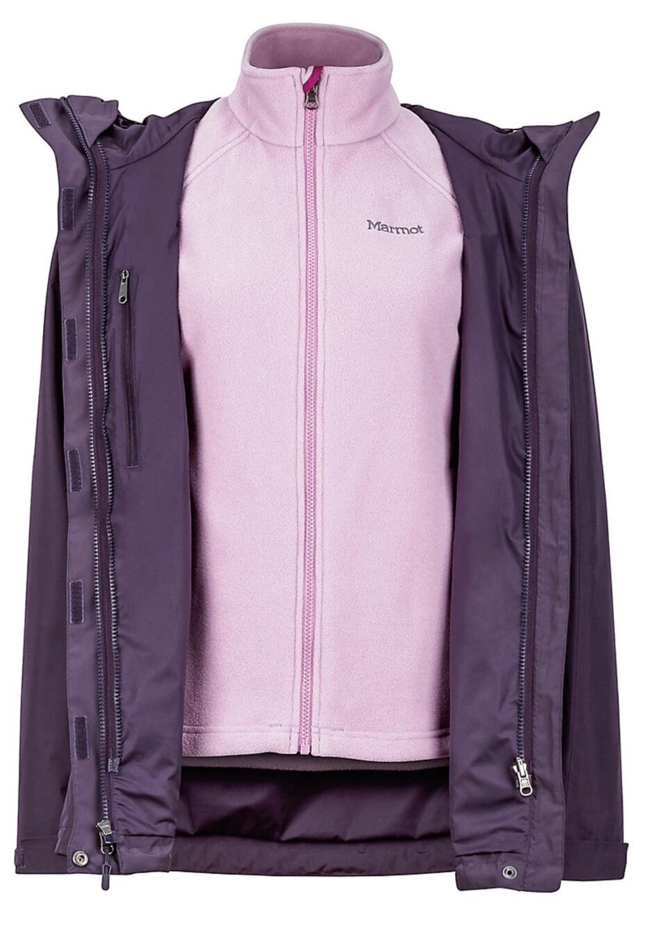 MARMOT Sz Small Interchange Jacket Optional Zip in Fleece Layer Hood Waterproof